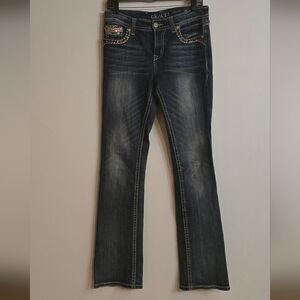 Grace Women's Dark Blue Distressed Hem Jeans Easy Fit Size 28